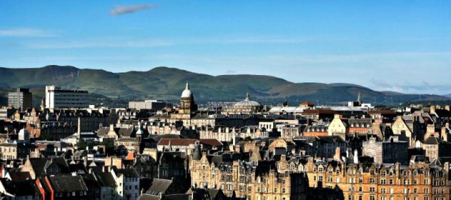 Edinburgh skyline with blue sky